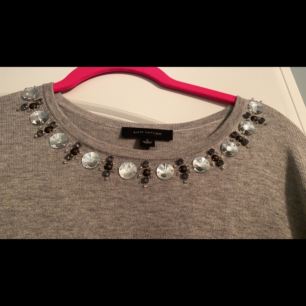 Ann Taylor Grey Jeweled Sweater